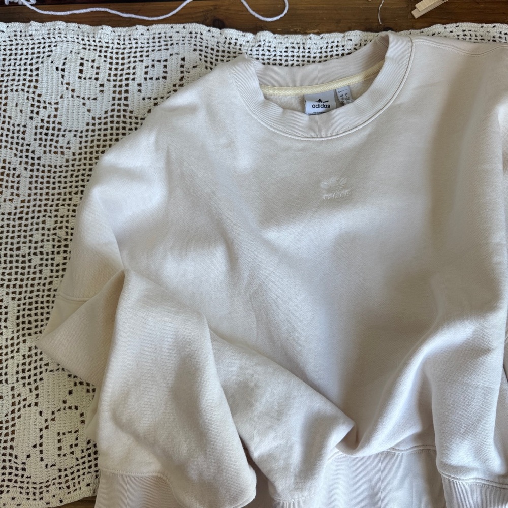 Adidas Cream Essentials Crew Pullover Sweatshirt … - image 2